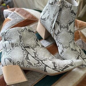 Vince Camuto Black and White Ankle Booties with Snakeskin Print